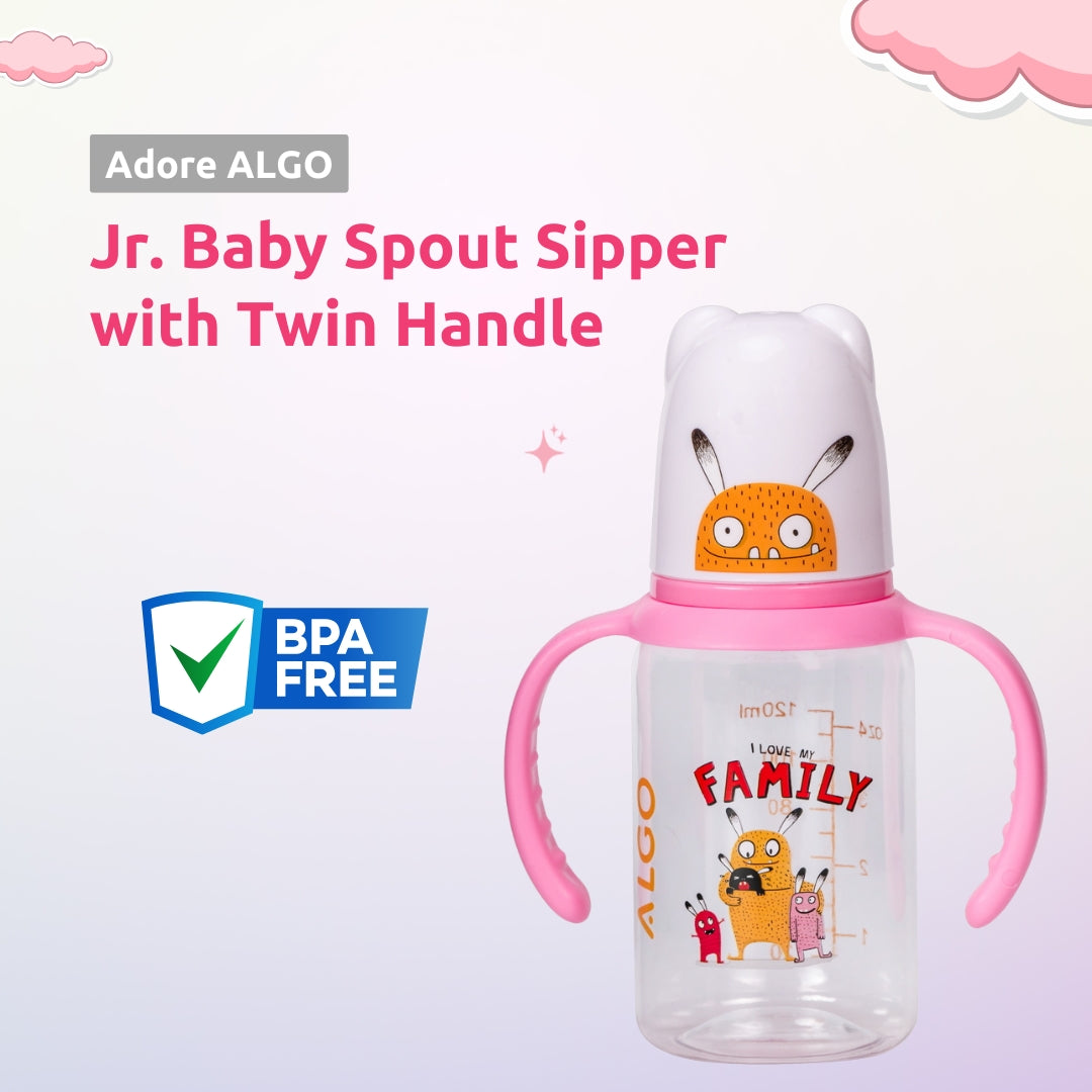 Adore ALGO Jr. Baby Silicon Soft Spout Sipper with Twin Handle- 125ml- Pink
