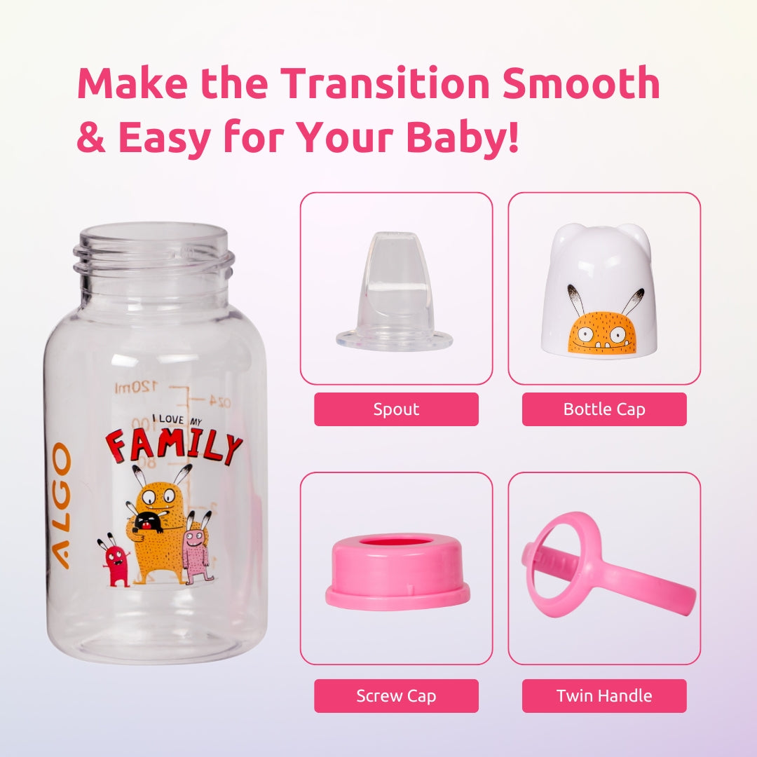 Adore ALGO Jr. Baby Silicon Soft Spout Sipper with Twin Handle- 125ml- Pink