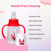 Adore ALGO Jr. Baby Silicon Soft Spout Sipper with Twin Handle- 125ml - Family Theme Red