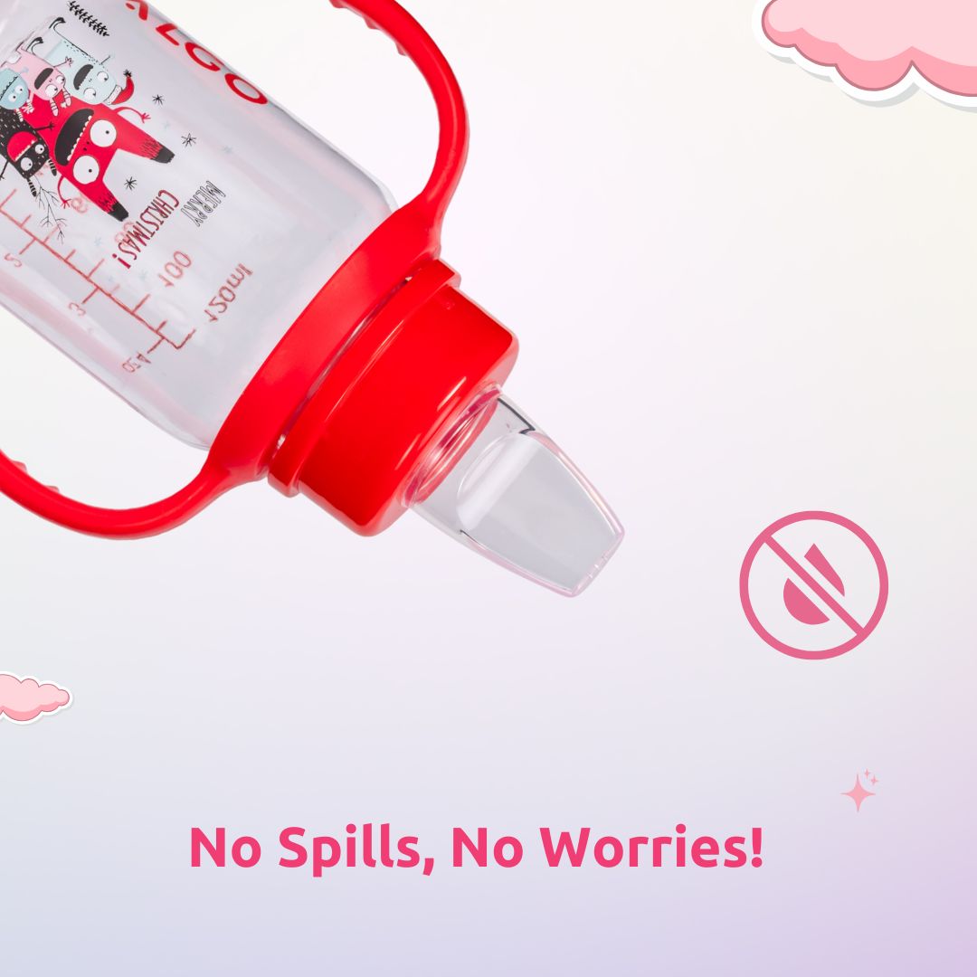 Adore ALGO Jr. Baby Silicon Soft Spout Sipper with Twin Handle- 125ml - Family Theme Red