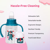 Adore ALGO Jr. Baby Silicon Soft Spout Sipper with Twin Handle- 125ml- Family Theme Blue