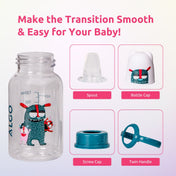Adore ALGO Jr. Baby Silicon Soft Spout Sipper with Twin Handle- 125ml- Family Theme Blue