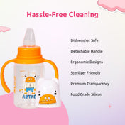 Adore ALGO Jr. Baby Silicon Soft Spout Sipper with Twin Handle- 125ml-Family Theme Orange