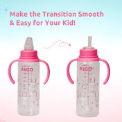 Adore ALGO Snr. 2 in 1 Baby Silicon Spout & Straw Sipper with Gravity Ball & Twin Handle - 250ml - Pink