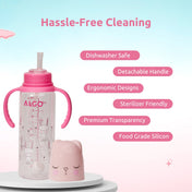 Adore ALGO Snr. 2 in 1 Baby Silicon Spout & Straw Sipper with Gravity Ball & Twin Handle - 250ml - Pink
