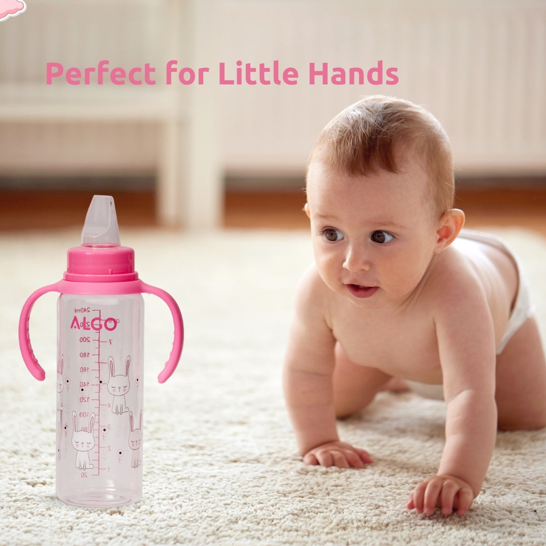 Adore ALGO Snr. 2 in 1 Baby Silicon Spout & Straw Sipper with Gravity Ball & Twin Handle - 250ml - Pink