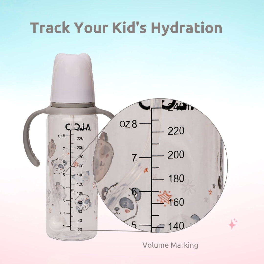 Adore ALGO Snr. 2 in 1 Baby Silicon Spout & Straw Sipper with Gravity Ball & Twin Handle - 250ml -Grey