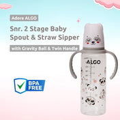 Adore ALGO Snr. 2 in 1 Baby Silicon Spout & Straw Sipper with Gravity Ball & Twin Handle - 250ml -Grey
