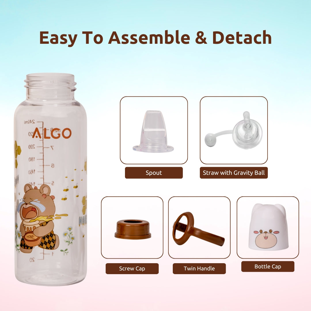 Adore ALGO Snr. 2 in 1 Baby Silicon Spout & Straw Sipper with Gravity Ball & Twin Handle - 250ml -Brown