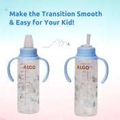 Adore ALGO Snr. 2 in 1 Baby Silicon Spout & Straw Sipper with Gravity Ball & Twin Handle - 250ml -Blue