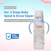 Adore ALGO Snr. 2 in 1 Baby Silicon Spout & Straw Sipper with Gravity Ball & Twin Handle - 250ml -Blue