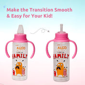 Adore ALGO Snr. 2 in 1 Baby Silicon Spout & Straw Sipper with Gravity Ball & Twin Handle - 250ml- Family Theme Pink