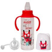 Adore ALGO Snr. 2 in 1 Baby Silicon Spout & Straw Sipper with Gravity Ball & Twin Handle - 250ml- Family Theme Red