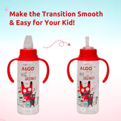 Adore ALGO Snr. 2 in 1 Baby Silicon Spout & Straw Sipper with Gravity Ball & Twin Handle - 250ml- Family Theme Red