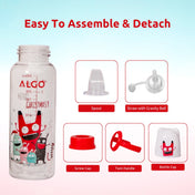 Adore ALGO Snr. 2 in 1 Baby Silicon Spout & Straw Sipper with Gravity Ball & Twin Handle - 250ml- Family Theme Red