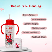 Adore ALGO Snr. 2 in 1 Baby Silicon Spout & Straw Sipper with Gravity Ball & Twin Handle - 250ml- Family Theme Red