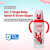Adore ALGO Snr. 2 in 1 Baby Silicon Spout & Straw Sipper with Gravity Ball & Twin Handle - 250ml- Family Theme Red