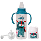 Adore ALGO Snr. 2 in 1 Baby Silicon Spout & Straw Sipper with Gravity Ball & Twin Handle - 250ml - Family Theme Blue