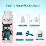 Adore ALGO Snr. 2 in 1 Baby Silicon Spout & Straw Sipper with Gravity Ball & Twin Handle - 250ml - Family Theme Blue