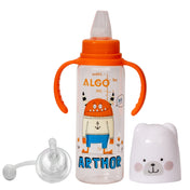 Adore ALGO Snr. 2 in 1 Baby Silicon Spout & Straw Sipper with Gravity Ball & Twin Handle - 250ml- Family Theme Orange