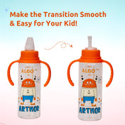Adore ALGO Snr. 2 in 1 Baby Silicon Spout & Straw Sipper with Gravity Ball & Twin Handle - 250ml- Family Theme Orange