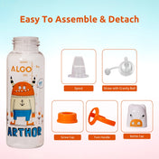 Adore ALGO Snr. 2 in 1 Baby Silicon Spout & Straw Sipper with Gravity Ball & Twin Handle - 250ml- Family Theme Orange