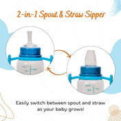 Adore ALGO - Twister  Handle 2 in 1 Baby Silicon Spout & Straw Sipper with Gravity Ball & Twin Handle - 250ml- Blue