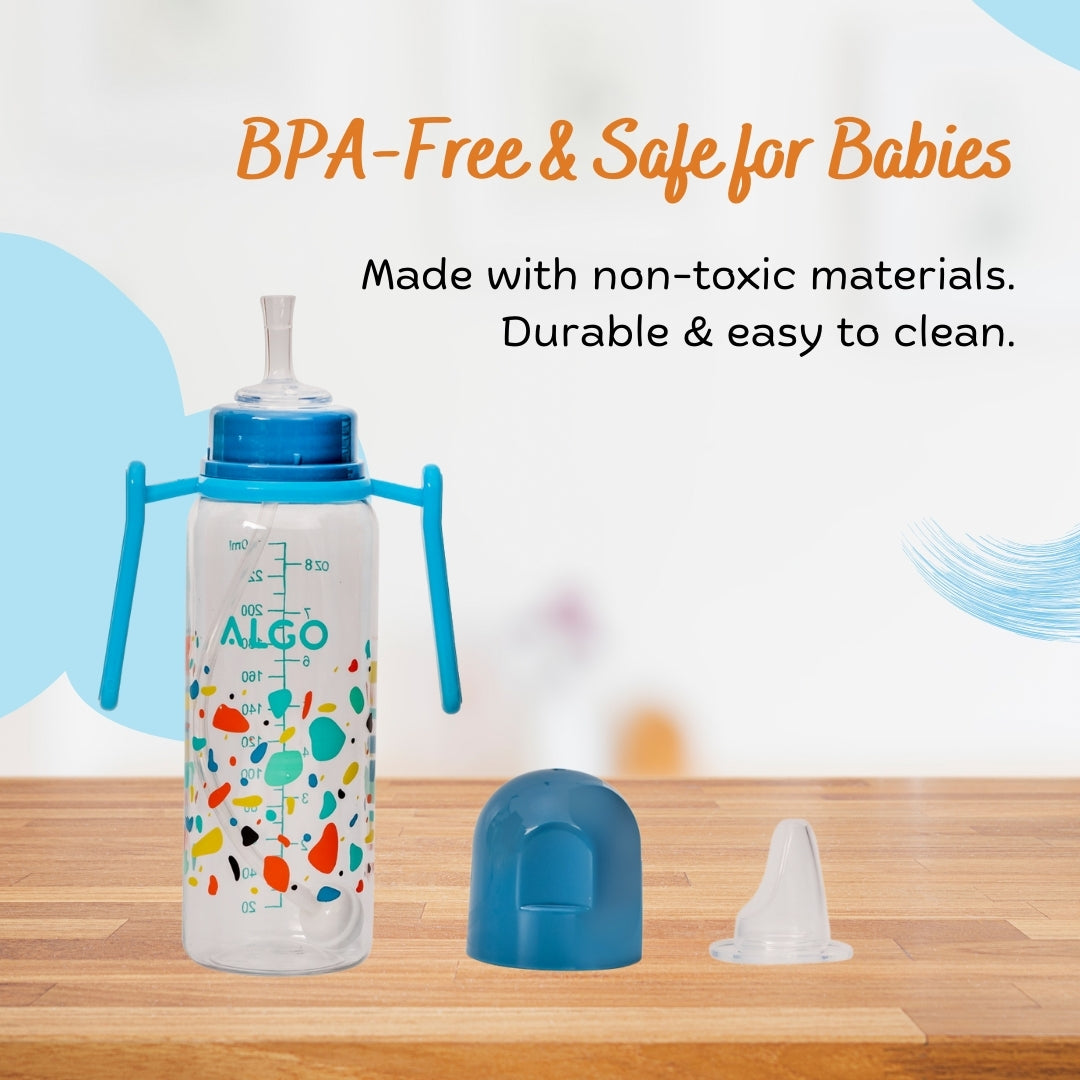 Adore ALGO - Twister  Handle 2 in 1 Baby Silicon Spout & Straw Sipper with Gravity Ball & Twin Handle - 250ml- Blue