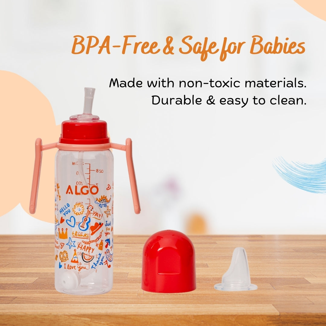 Adore ALGO - Twister  Handle 2 in 1 Baby Silicon Spout & Straw Sipper with Gravity Ball & Twin Handle - 250ml- Red