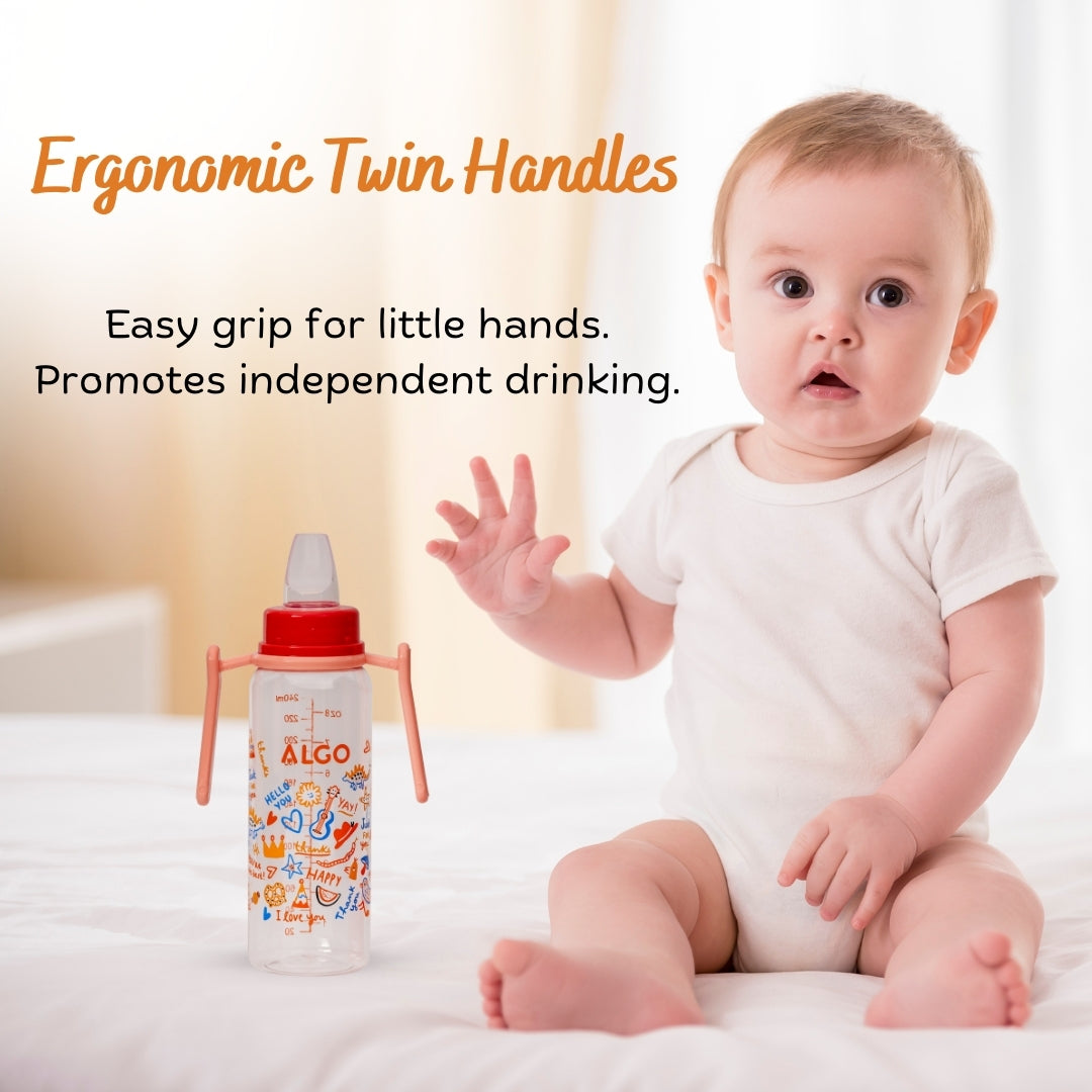 Adore ALGO - Twister  Handle 2 in 1 Baby Silicon Spout & Straw Sipper with Gravity Ball & Twin Handle - 250ml- Red