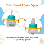 Adore ALGO - Twister  Handle 2 in 1 Baby Silicon Spout & Straw Sipper with Gravity Ball & Twin Handle - 250ml- Green