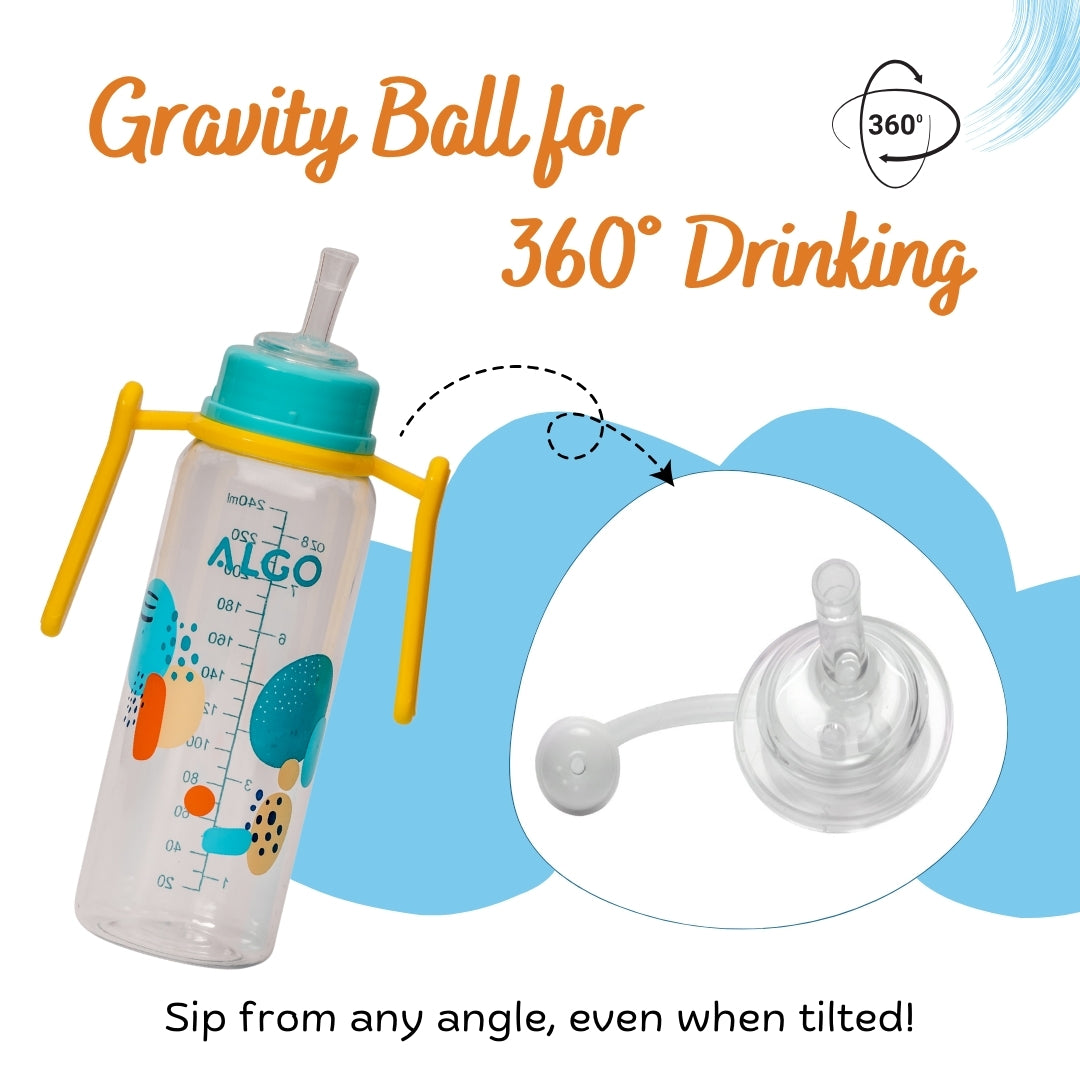 Adore ALGO - Twister  Handle 2 in 1 Baby Silicon Spout & Straw Sipper with Gravity Ball & Twin Handle - 250ml- Green