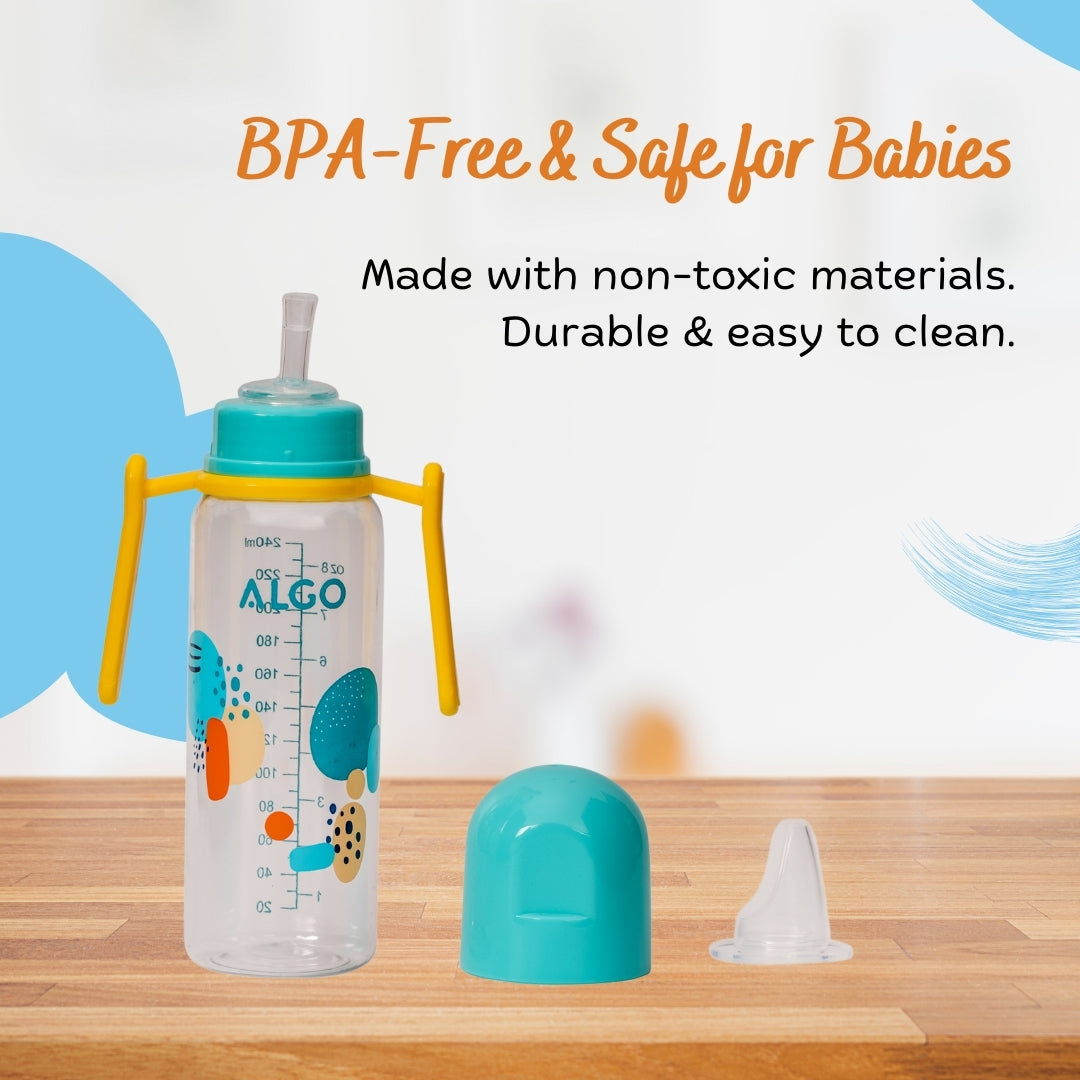 Adore ALGO - Twister  Handle 2 in 1 Baby Silicon Spout & Straw Sipper with Gravity Ball & Twin Handle - 250ml- Green