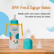 Adore ALGO - Twister  Handle 2 in 1 Baby Silicon Spout & Straw Sipper with Gravity Ball & Twin Handle - 250ml- Green