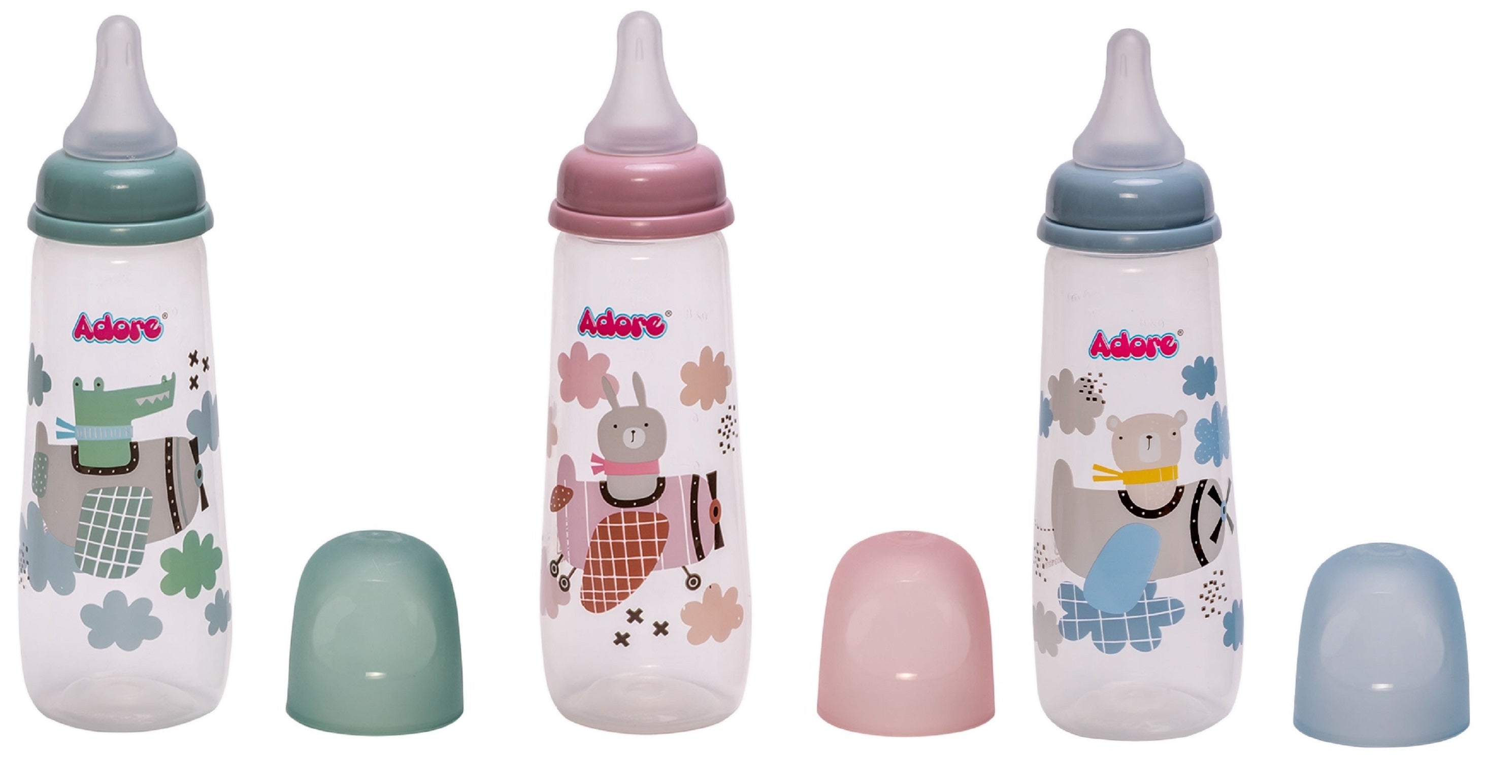 Adore Holland Narrow Neck Feeding Bottle 250ml- Pack of 3- Super Saver Combo- Pink+ Blue+Green