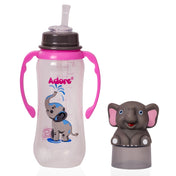Adore AYE! The Character Hood Straw Sipper with Gravity Ball and Twin Handle 250ml- Grey Elephant