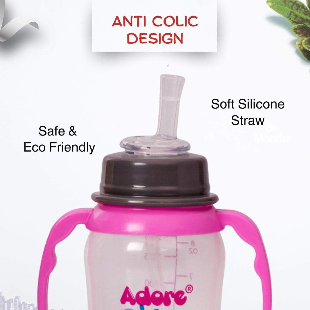 Adore AYE! The Character Hood Straw Sipper with Gravity Ball and Twin Handle 250ml- Grey Elephant