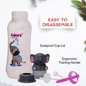 Adore AYE! The Character Hood Straw Sipper with Gravity Ball and Twin Handle 250ml- Grey Elephant