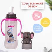 Adore AYE! The Character Hood Straw Sipper with Gravity Ball and Twin Handle 250ml- Grey Elephant