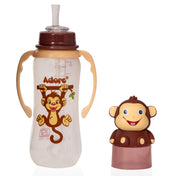 Adore AYE! The Character Hood Straw Sipper with Gravity Ball and Twin Handle 250ml- Brown Monkey