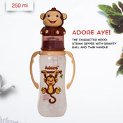 Adore AYE! The Character Hood Straw Sipper with Gravity Ball and Twin Handle 250ml- Brown Monkey