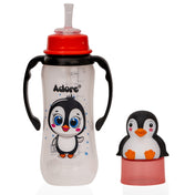 Adore AYE! The Character Hood Straw Sipper with Gravity Ball and Twin Handle 250ml- Black Penguin