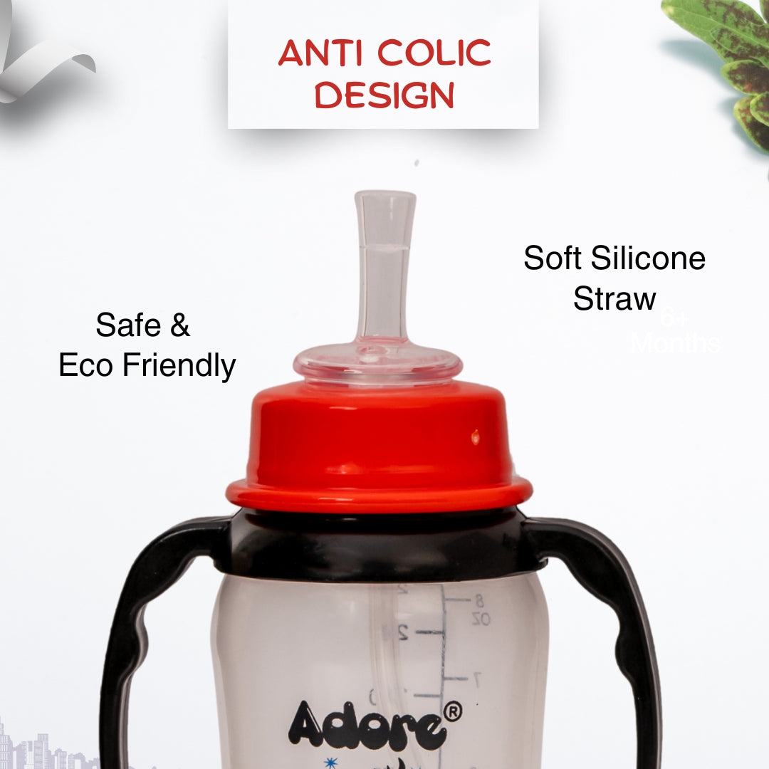 Adore AYE! The Character Hood Straw Sipper with Gravity Ball and Twin Handle 250ml- Black Penguin