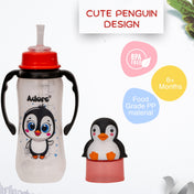 Adore AYE! The Character Hood Straw Sipper with Gravity Ball and Twin Handle 250ml- Black Penguin