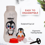 Adore AYE! The Character Hood Straw Sipper with Gravity Ball and Twin Handle 250ml- Black Penguin