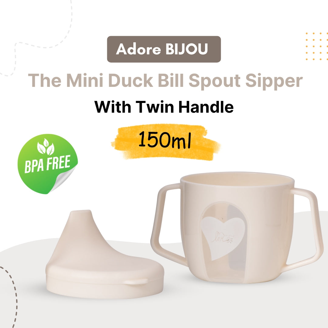 Adore BIJOU- The Mini Hard Spout Sipper/ Training Sippy Cup with Twin Handle - 150ml -white