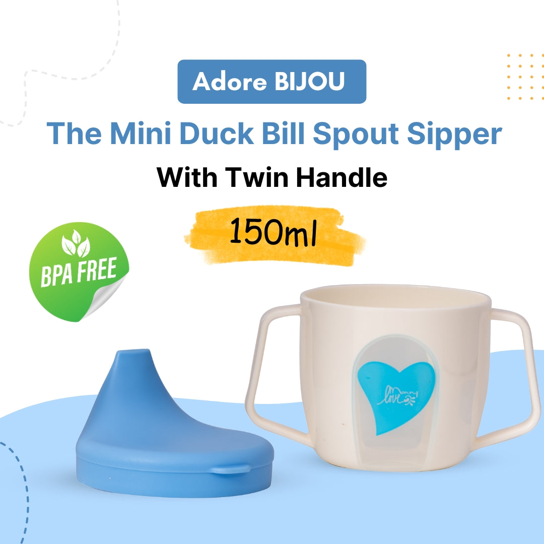 Adore BIJOU- The Mini Hard Spout Sipper/ Training Sippy Cup with Twin Handle - 150ml -Blue