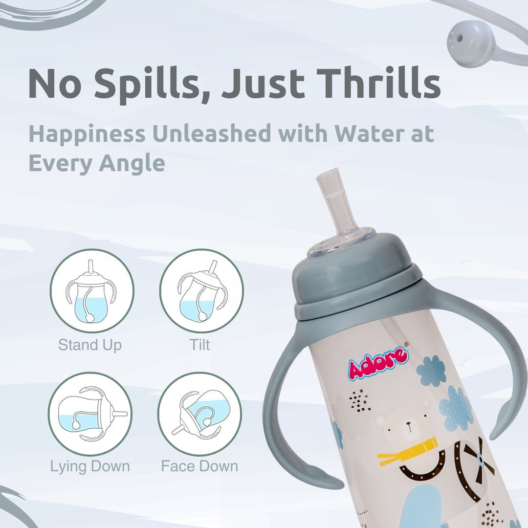 Adore WALES! The Stylish Baby Straw Sipper with Gravity Ball & Twin Handle 250ml- Blue