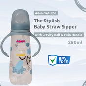 Adore WALES! The Stylish Baby Straw Sipper with Gravity Ball & Twin Handle 250ml- Blue