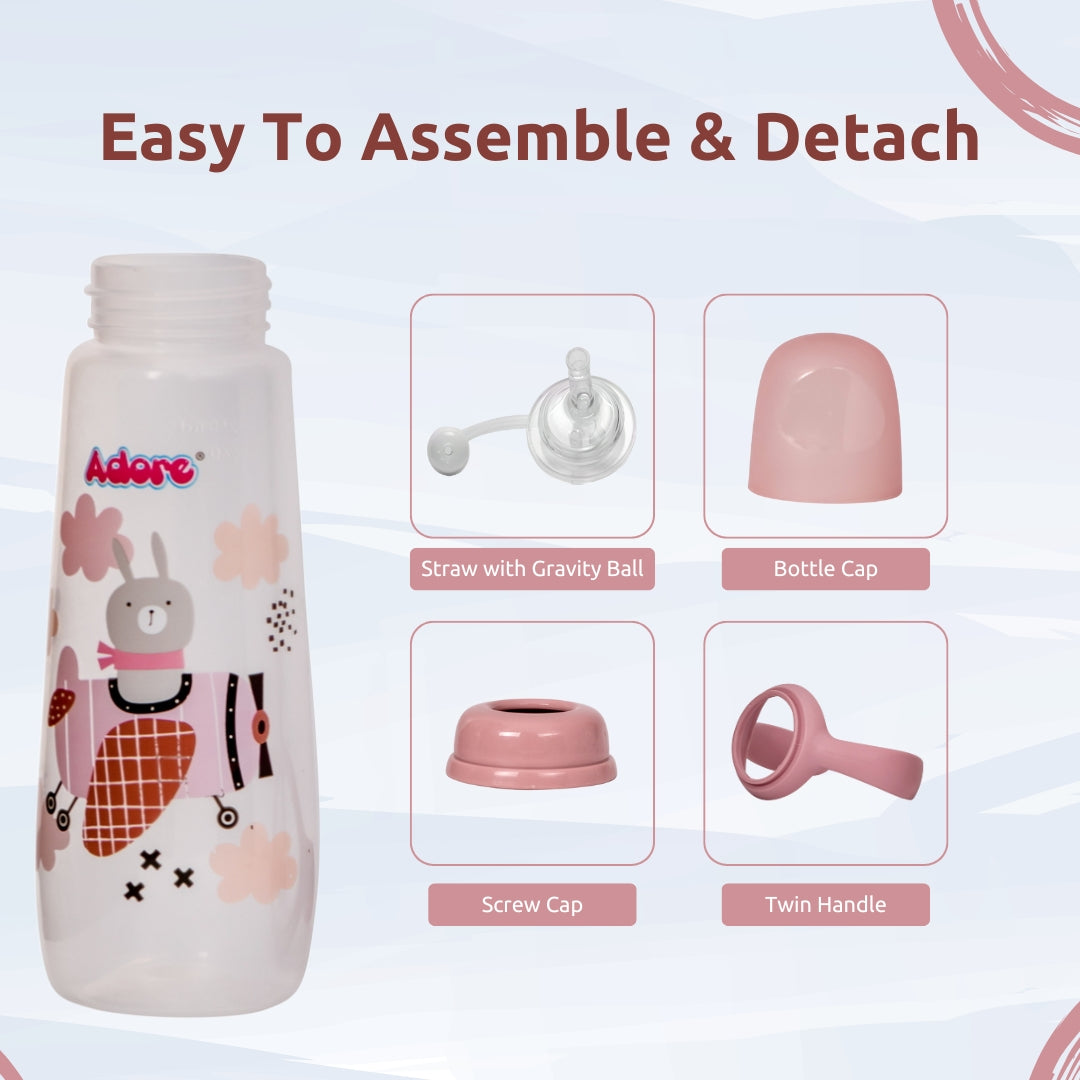 Adore WALES! The Stylish Baby Straw Sipper with Gravity Ball & Twin Handle 250ml- Pink